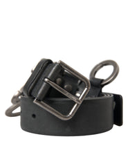 Dolce & Gabbana Black Calf Leather Silver Metal Buckle Belt