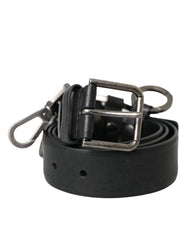 Dolce & Gabbana Black Calf Leather Silver Metal Buckle Belt