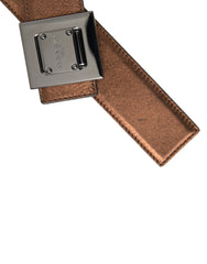 Dolce & Gabbana Metallic Bronze Leather Square Metal Buckle Belt