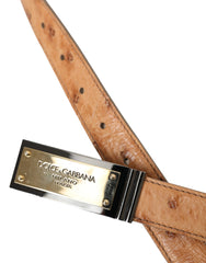 Dolce & Gabbana Beige Leather Gold Logo Engraved Buckle Belt