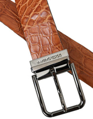 Dolce & Gabbana Brown Exotic Leather Silver Metal Buckle Belt