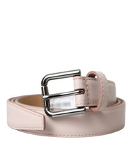 Dolce & Gabbana Light Pink Leather Silver Metal Buckle Belt