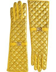 Dolce & Gabbana Gold Leather Quilted Mid Arm Length Gloves