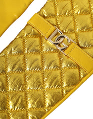 Dolce & Gabbana Gold Leather Quilted Mid Arm Length Gloves