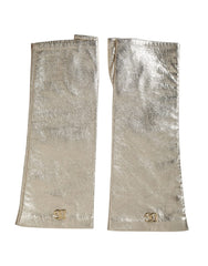 Dolce & Gabbana Silver Laminated Logo Finger Less Gloves