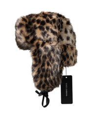 Dolce & Gabbana Multicolor Leopard Fur Trapper Women Hat