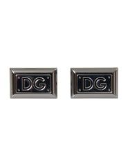 Dolce & Gabbana Silver Plated Metal Brass DG Logo Pin Cufflinks