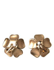 Dolce & Gabbana Gold Tone Maxi Faux Pearl Floral Clip-on Jewelry Earrings