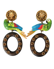 Dolce & Gabbana Multicolor Parrot Wood Brass Crystal Embellished Earring