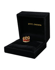 Dolce & Gabbana Gold Tone BrassCrystal Enamel DG CROWN Statement Ring