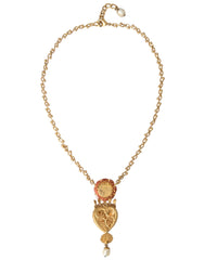 Dolce & Gabbana Gold BrassChain Sacred Heart Rose Crystal Charm Necklace