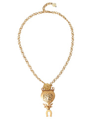 Dolce & Gabbana Gold Brass Chain Sacred Heart Crystal Charm Necklace