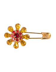 Dolce & Gabbana Gold Brass Floral Crystal Jewelry Brooch Pin