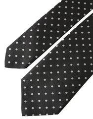 Dolce & Gabbana Black White Polka Dots 100% Silk Necktie Face Mask