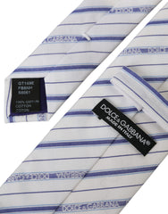 Dolce & Gabbana White Blue Stripes Silk Adjustable Tie