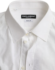 Dolce & Gabbana White Logo Cotton Men Dress GOLD Shirt