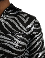 Dolce & Gabbana Black Silver Sequined Polyester Sweater