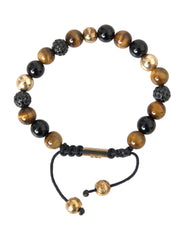 Nialaya CZ Ball Tiger Eye Stone Copper Beaded Men Bracelet