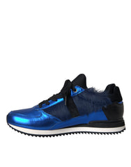 Dolce & Gabbana Blue Black Calf Hair Leather Sneakers Shoes