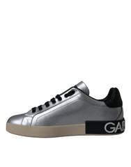 Dolce & Gabbana Silver Portofino Calf Leather Sneakers Men Shoes