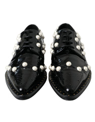 Dolce & Gabbana Black Leather Faux Pearl Dress Broque Shoes