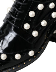 Dolce & Gabbana Black Leather Faux Pearl Dress Broque Shoes