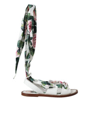 Dolce & Gabbana Multicolor Floral Print Ankle Wrap Sandals Shoes