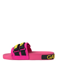 Dolce & Gabbana Pink Black Logo Beachwear Flats Sandals Shoes