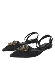 Dolce & Gabbana Black Leather Crystal Slingback Sandals Shoes