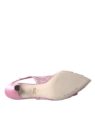 Dolce & Gabbana Pink Taormina Lace Crystal Heel Slingbacks Shoes