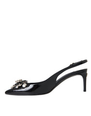 Dolce & Gabbana Black Patent Leather Crystal Slingback Shoes