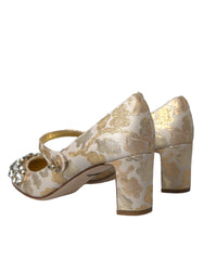 Dolce & Gabbana Gold Jacquard Crystal Mary Janes Pumps Shoes