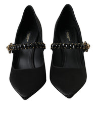 Dolce & Gabbana Black Mary Jane Crystal Heels Pumps Shoes