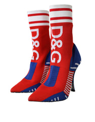 Dolce & Gabbana Red Blue Stretch Sock Style Short Boots Logo Shoes