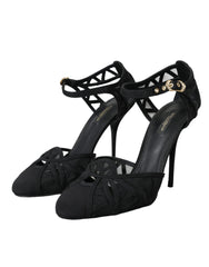 Dolce & Gabbana Black Mesh Ankle Strap Heels Sandals Shoes