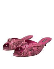 Dolce & Gabbana Pink Exotic Leather Kitten Heels Slides Shoes