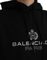 Balenciaga Black Cotton Logo Hooded Pullover Sweatshirt Sweater