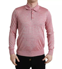 Dolce & Gabbana Pink Polyester Collared Men Pullover Sweater