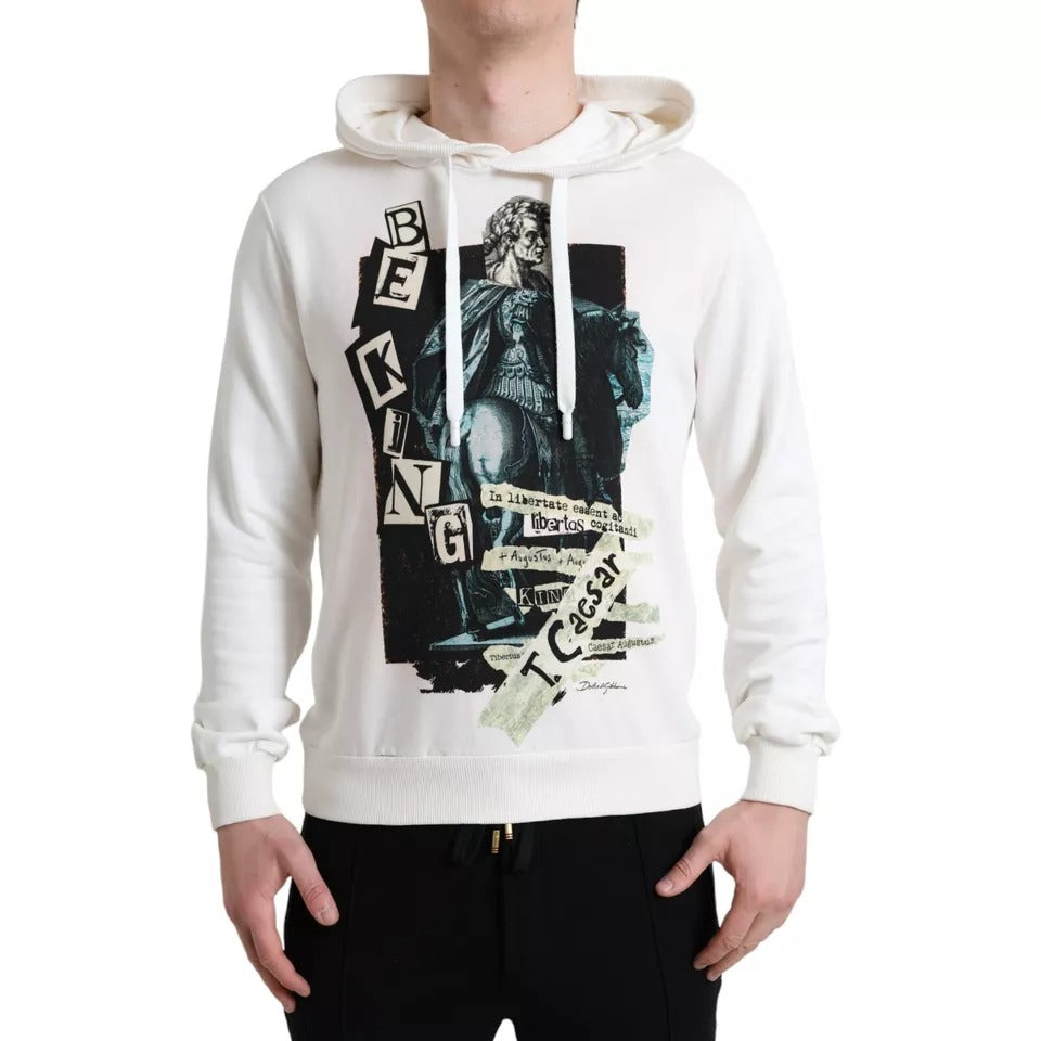 Dolce & Gabbana White Caesar Cotton Hooded Pullover Sweater