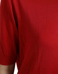 Dolce & Gabbana Red Silk Crewneck Short Sleeve Sweater