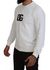 Dolce & Gabbana White Logo Cotton Crew Neck Pullover Sweater