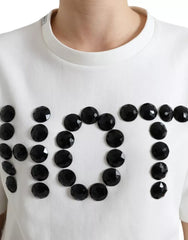 Dolce & Gabbana White Cotton Stretch Black HOT Crystal T-shirt