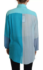 Dolce & Gabbana Blue Collar Long Sleeve Blouse Silk Top