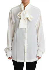 Dolce & Gabbana White Blouse Ascot Collar Shirt Silk Top