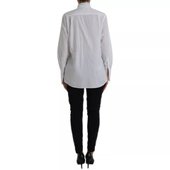 Dolce & Gabbana White Cotton Ascot Collar Long Sleeves Top