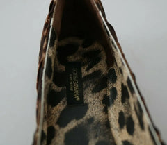 Dolce & Gabbana Brown Leopard Silk Ballerina Flats Shoes