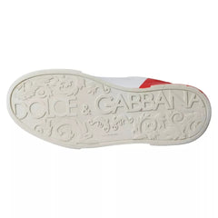 Dolce & Gabbana White Red Leather Logo Low Top Sneakers Shoes