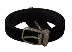 Dolce & Gabbana Black Velvet Silver Tone Metal Buckle Belt