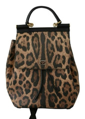 Dolce & Gabbana Brown Leopard Leather Backpack Women SICILY Bag