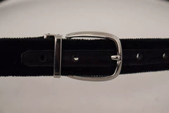 Dolce & Gabbana Black Velvet Silver Tone Metal Logo Buckle Belt